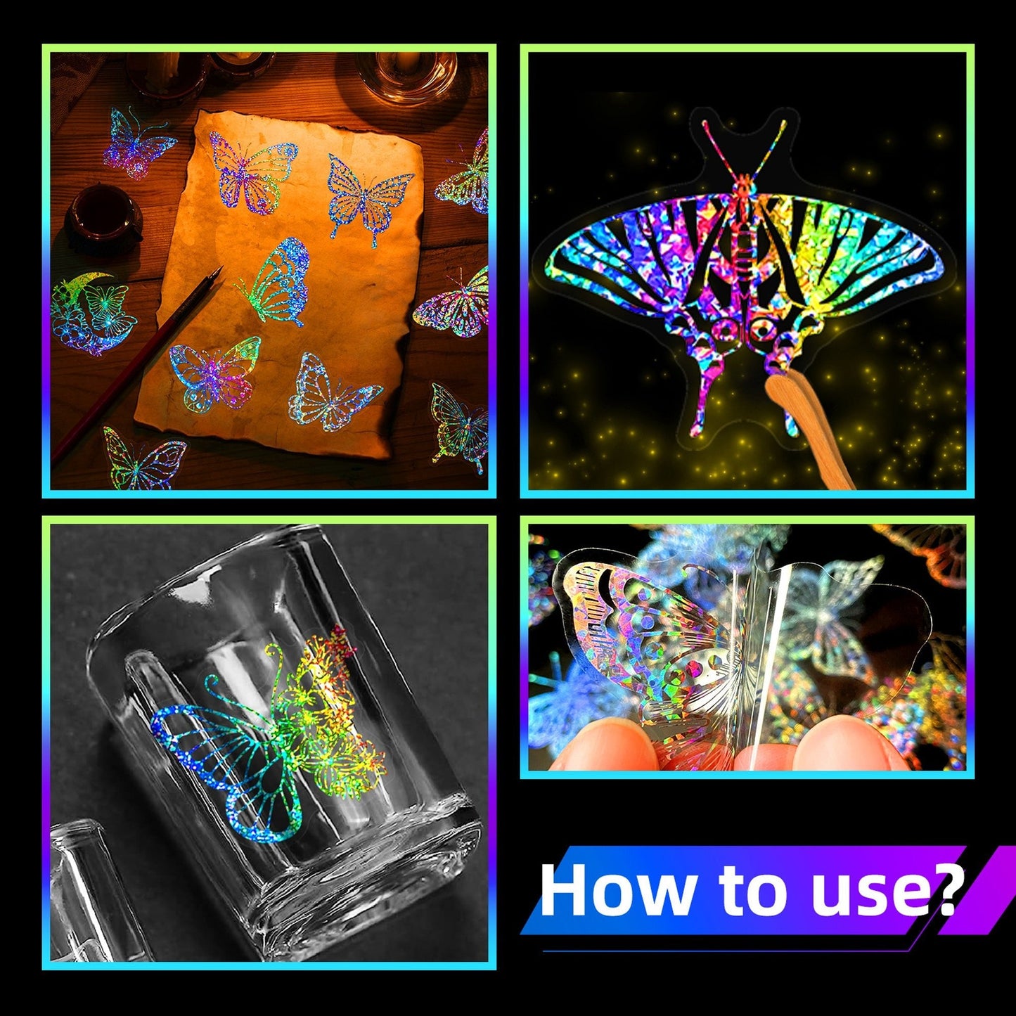 100pcs Butterfly Holographic Stickers – Waterproof Vinyl Set