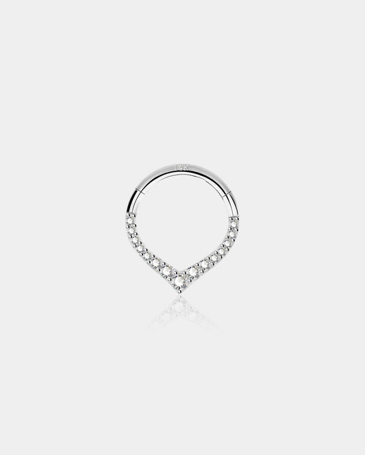 14K White Gold CZ V-Shape Segment Septum Ring