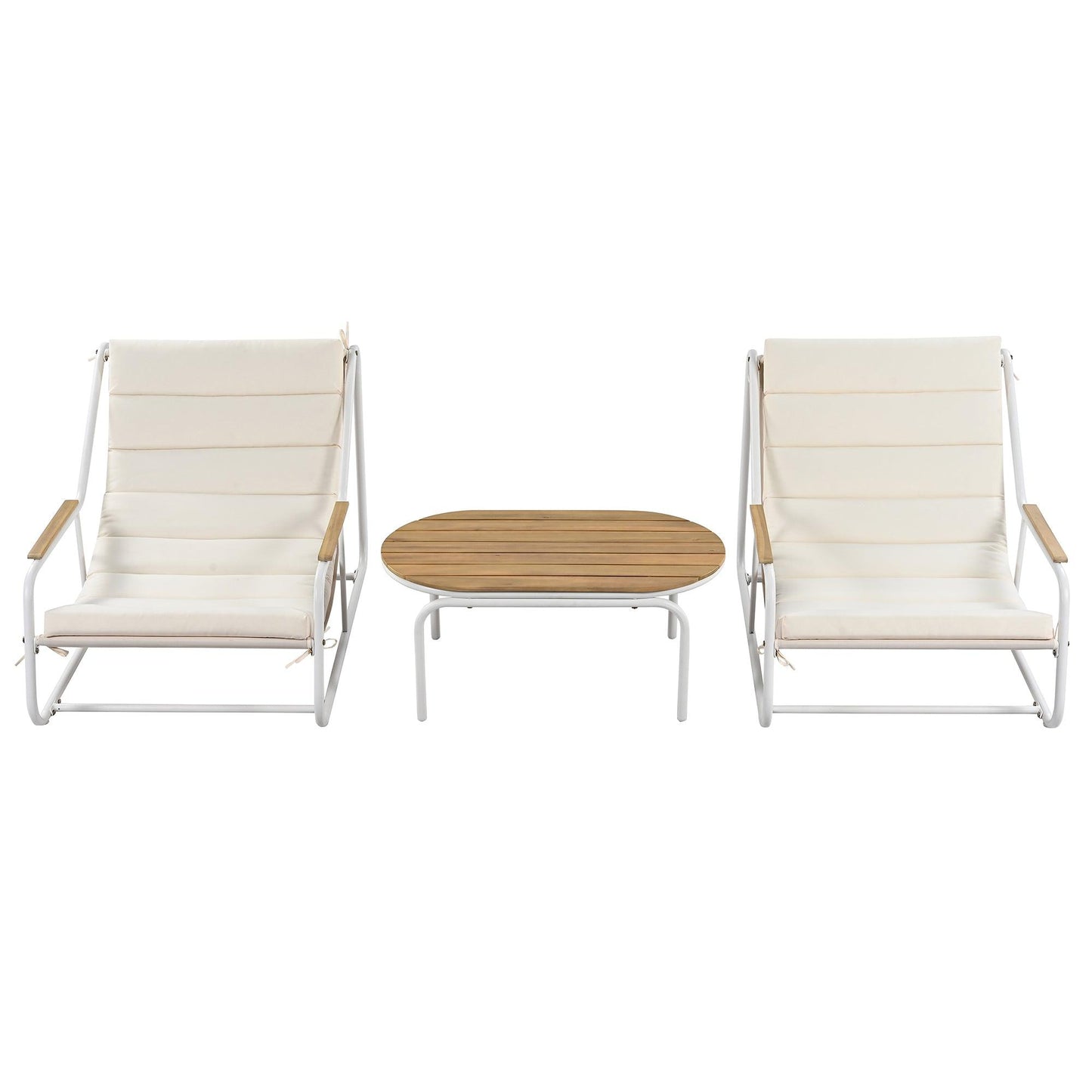 Outdoor Chaise Lounge Chairs Set of 3 with Acacia Side Table, Pool Lounge Chairs for Lawn, Deck, Beach