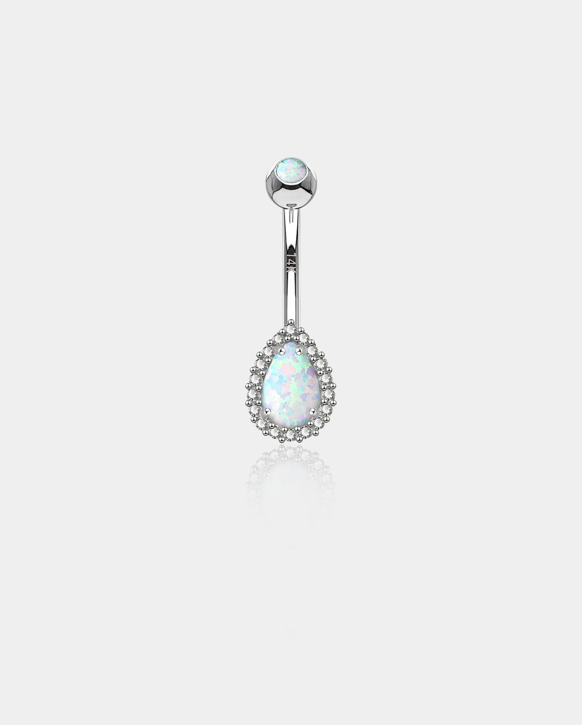 14K White Gold Opal Teardrop Belly Ring