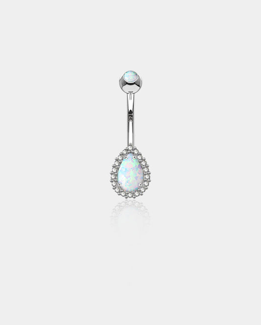 14K White Gold Opal Teardrop Belly Ring
