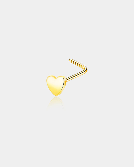 14K Gold Heart L-Shape Nose Stud