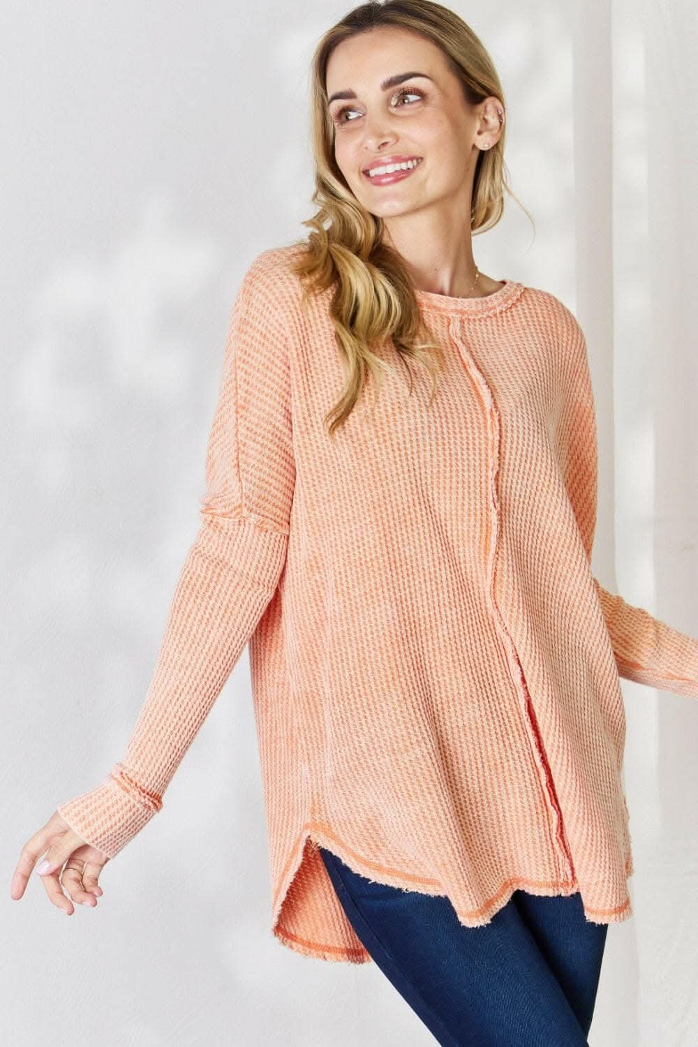 Chic oversized waffle top by Zenana