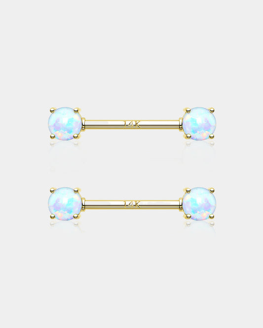 14K Gold Round Opal Nipple Ring