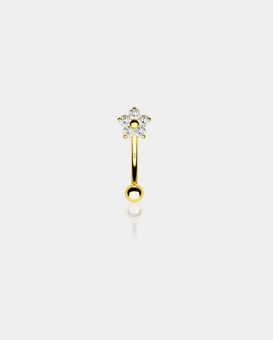 14K Gold Clear CZ Flower Rook Earring