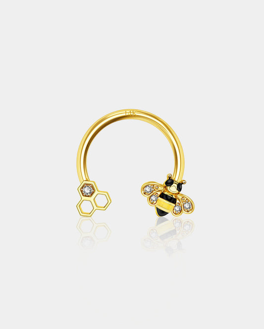 14K Gold Honeybee Horseshoe Septum Ring