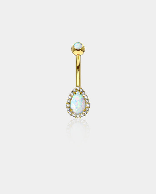 14K Gold Opal Teardrop Belly Ring