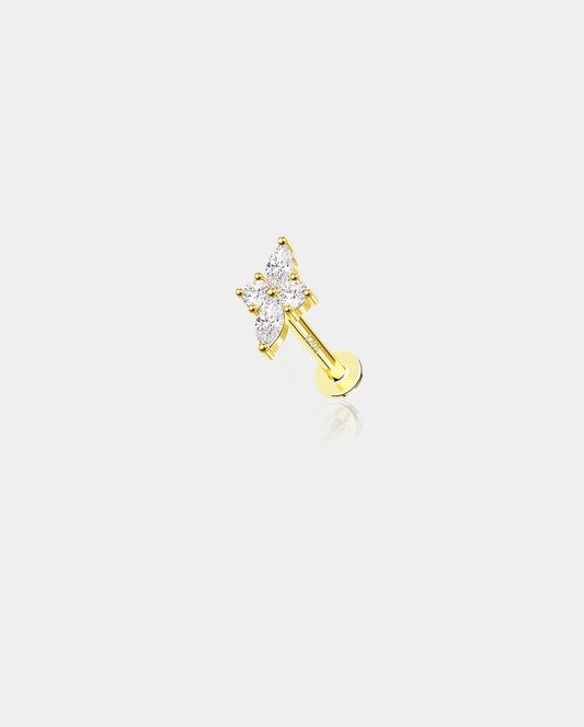 14K Gold Shinny CZ Internally Threaded Cartilage Stud