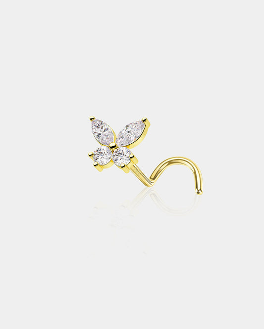 14K Gold CZ Butterfly Nose Stud