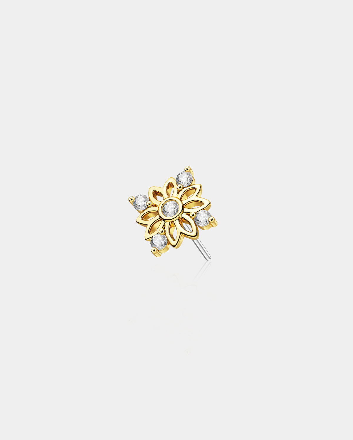 14K Gold Symmetric CZ Flower Threadless Cartilage Stud