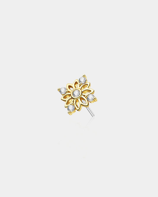 14K Gold Symmetric CZ Flower Threadless Cartilage Stud