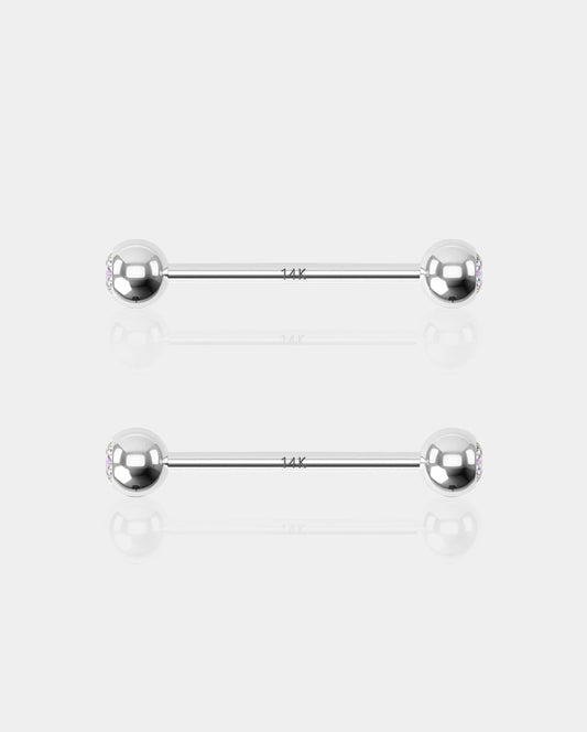 14K White Gold CZ Ball Nipple Ring