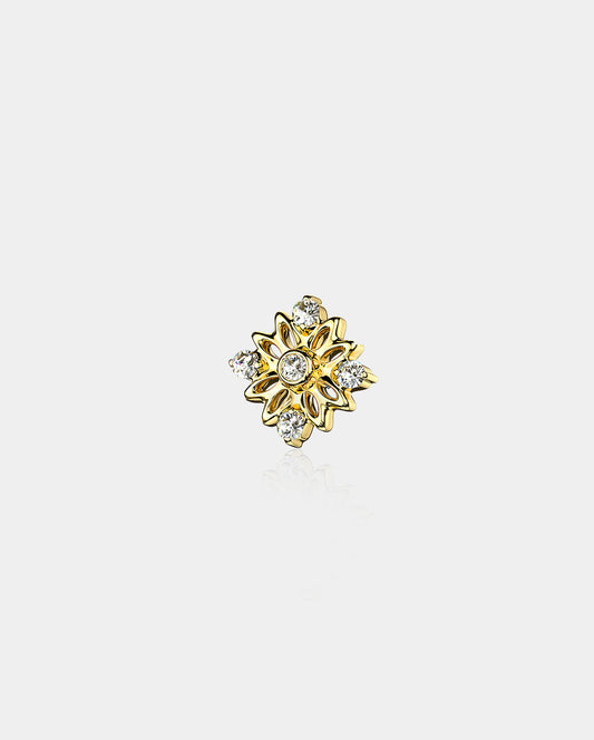 14K Gold CZ Flower Internally Threaded Dermal Top