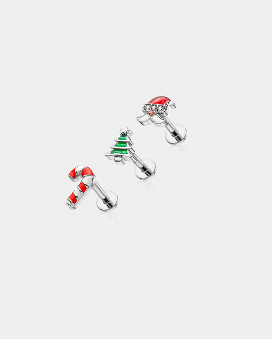 3PCS Christmas Tree Internally Threaded Cartilage Studs