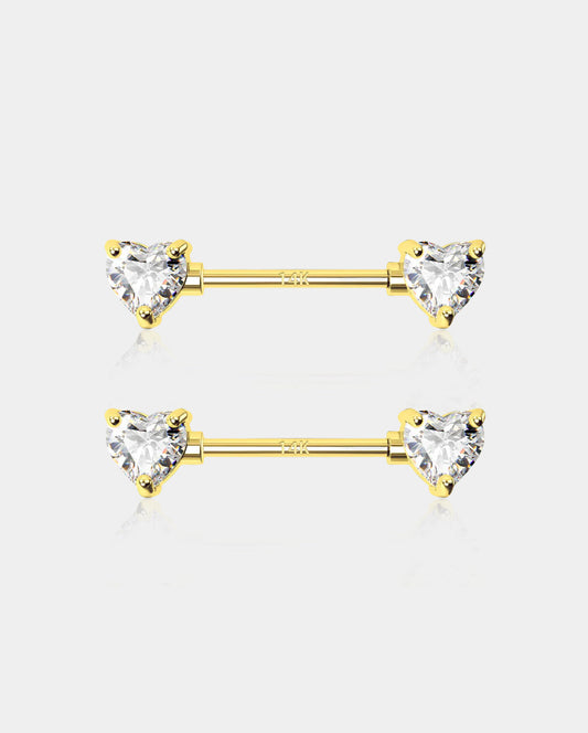 14K Gold Heart CZ Nipple Ring