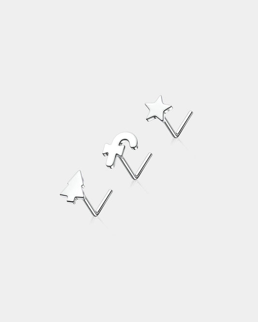 3PCS Star/Candy Cane/Tree Nose Studs Set