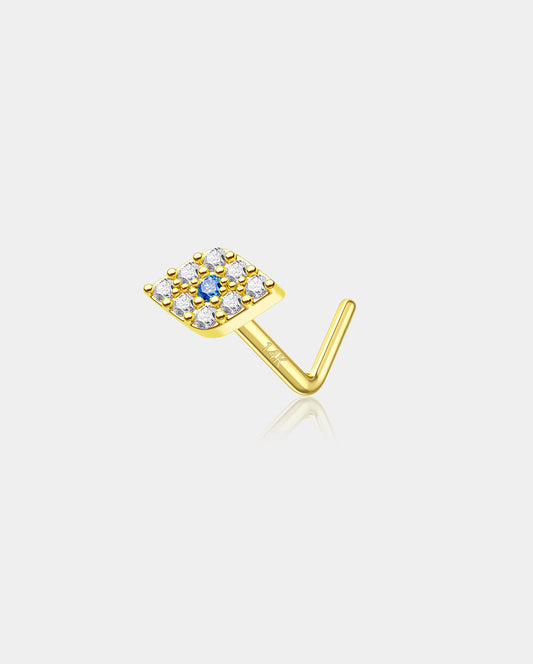 14K Gold Evil Eye L-Shaped Nose Stud