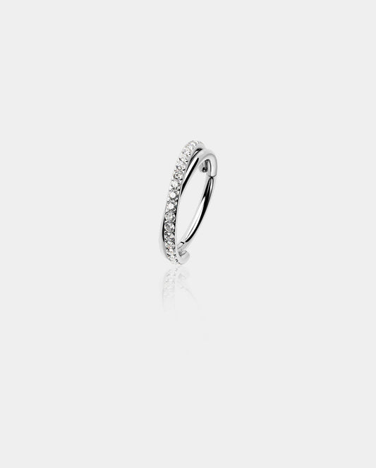 18G Crossed CZ Segment Nose Ring