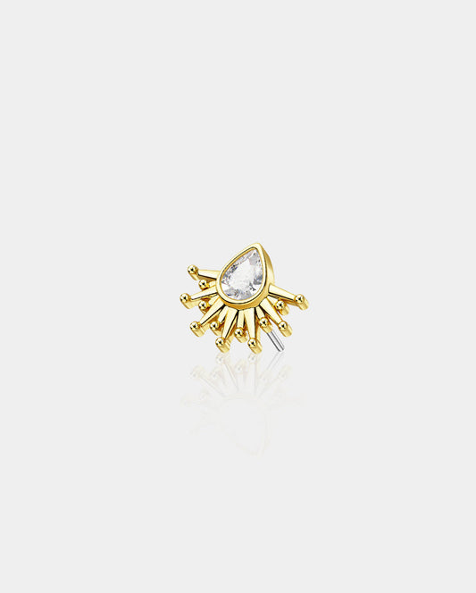 14K Gold Marquise CZ Sunburst Threadless Nose Stud