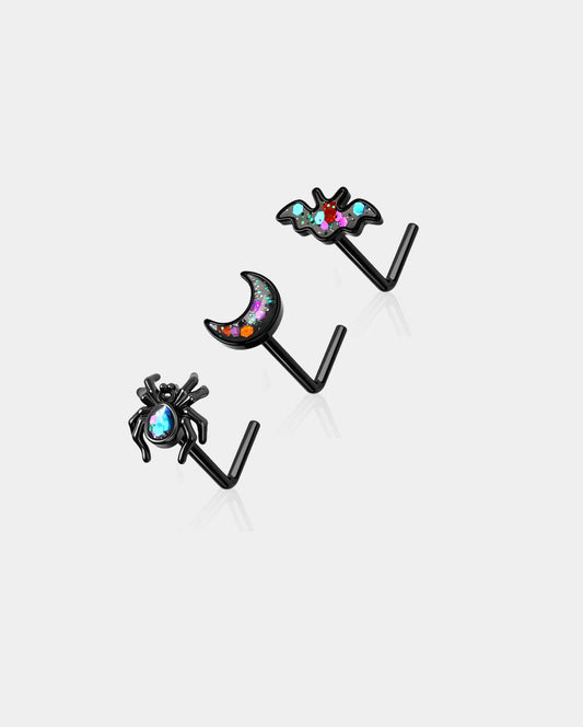 3PCS Spider and Bat Halloween Nose Stud Set