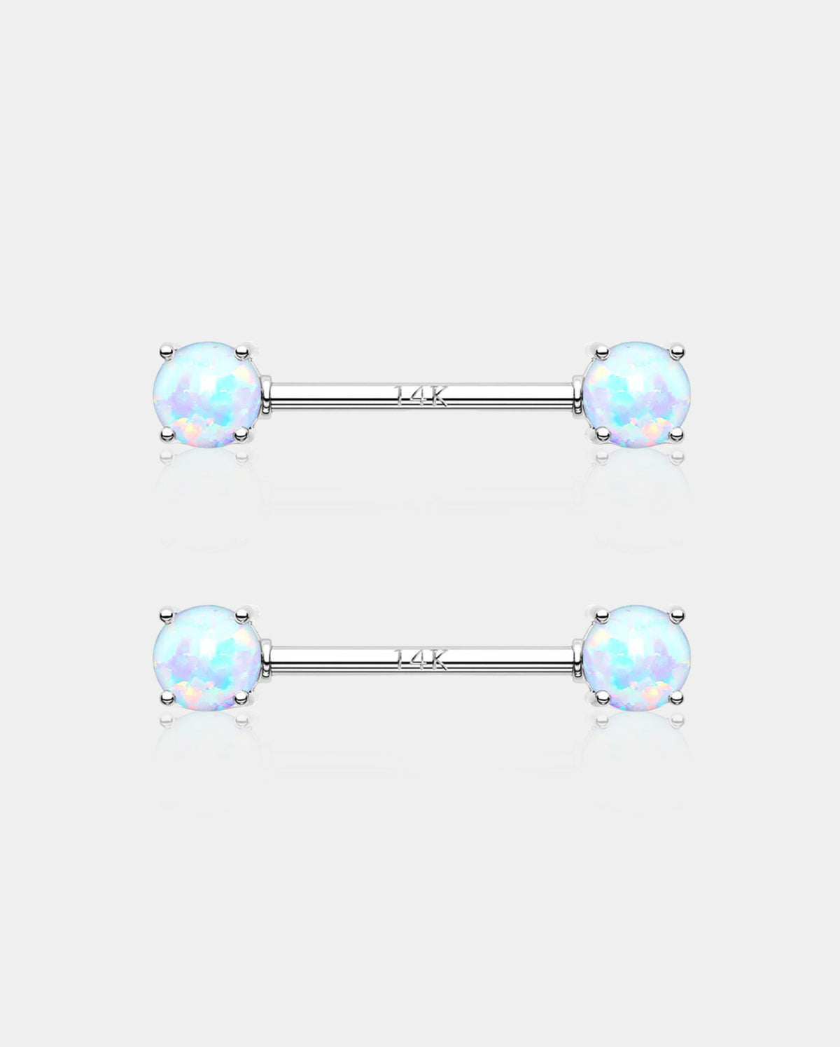 14K White Gold Round Opal Nipple Ring