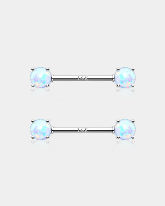 14K White Gold Round Opal Nipple Ring