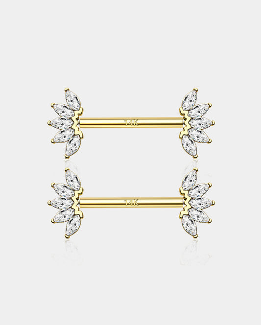 14K Gold CZ Nipple Ring