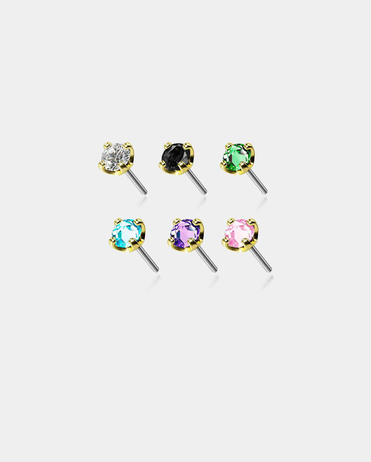 14K Gold Colorful CZ Threadless Nose Stud