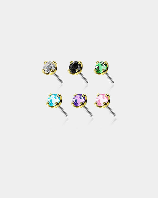 14K Gold Colorful CZ Threadless Nose Stud
