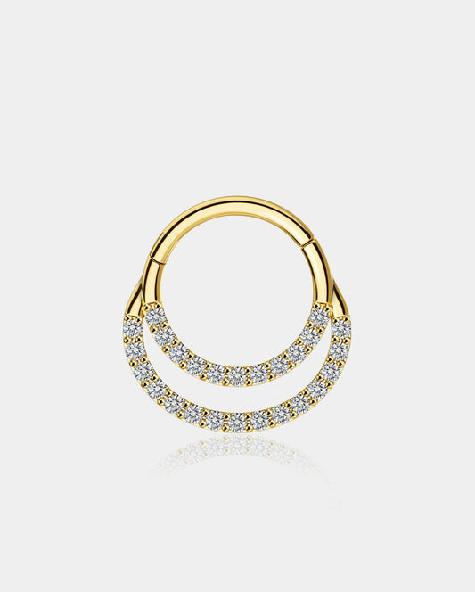 14K Gold Front CZ Double Hoop Segment Septum Ring