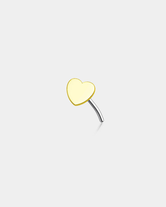 14K Gold Flat Heart Shape Threadless Nose Stud