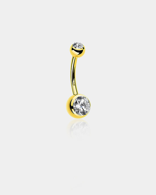 14K Gold Round CZ Belly Ring