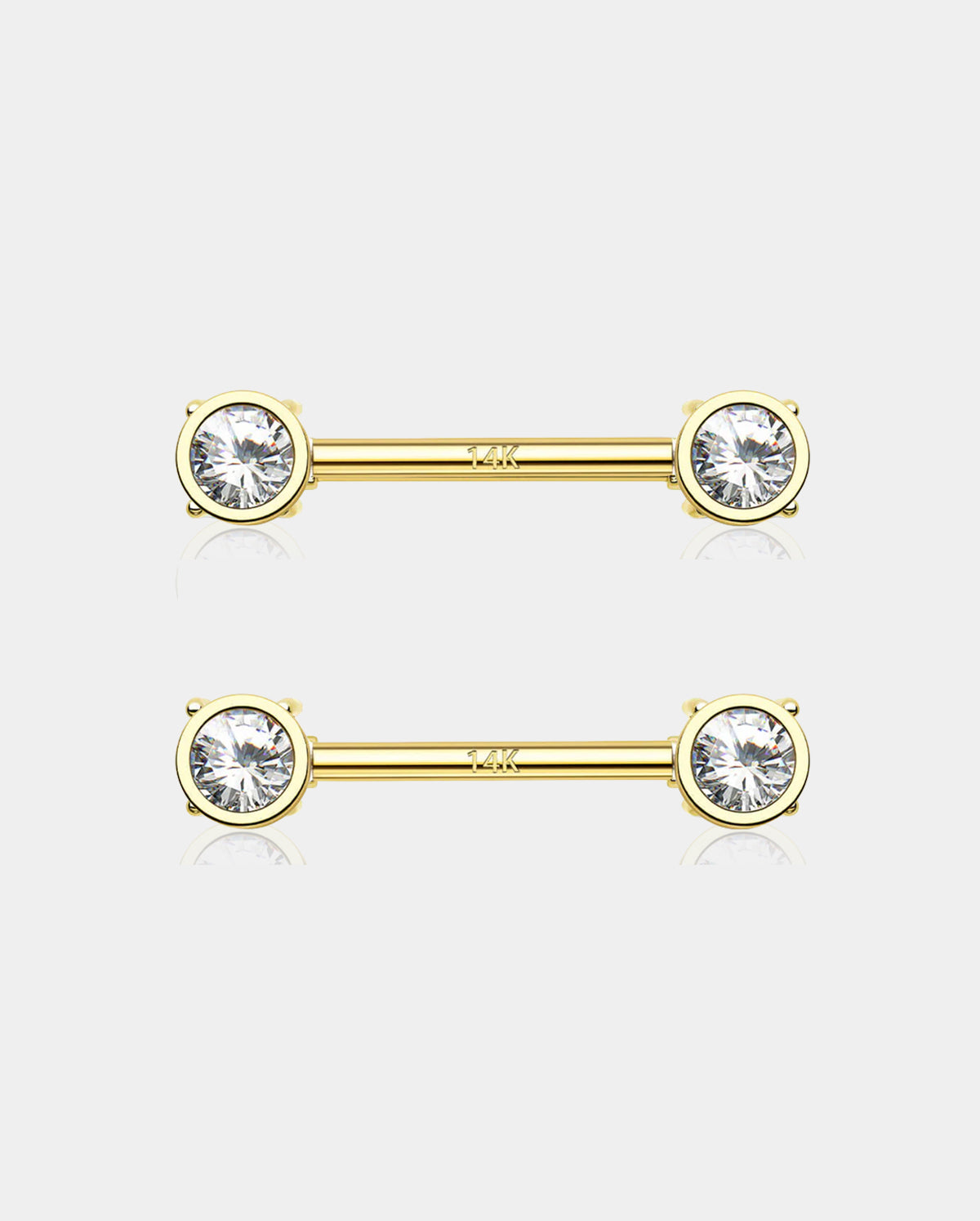 14K Gold Bezel CZ Nipple Ring
