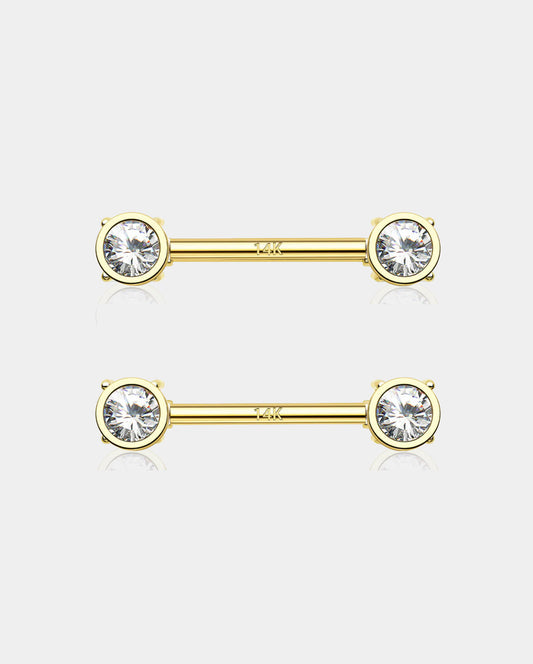 14K Gold Bezel CZ Nipple Ring