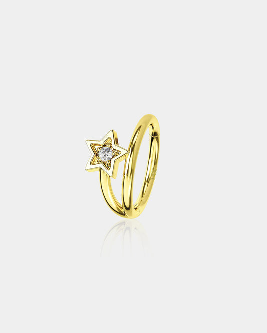 14K Gold Star CZ Segment Helix Earring