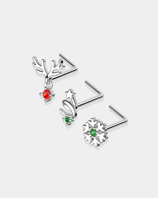 3PCS Reindeer/Star/Snowflake  Christmas Nose Studs Pack