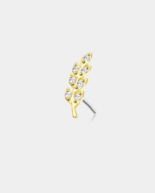14K Gold Leaves Threadless Helix & Nose Stud