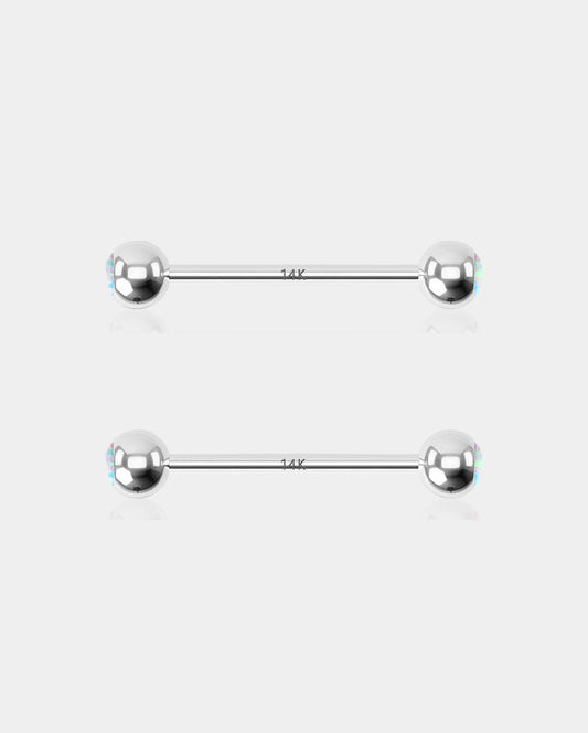 14K White Gold Opal Ball Nipple Ring