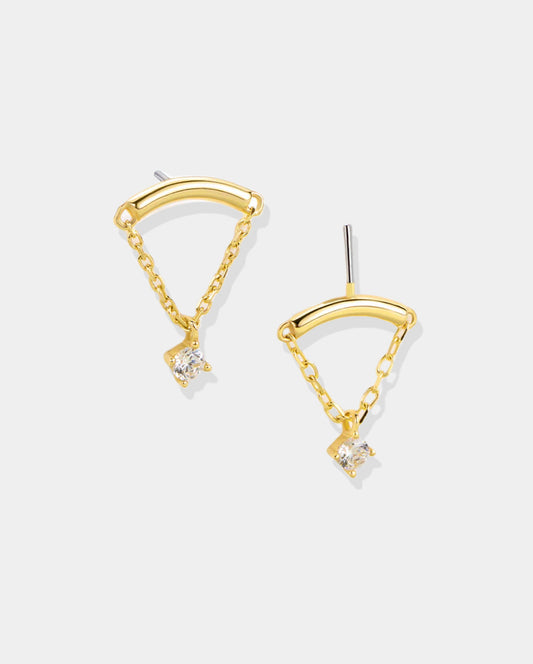 14K Gold Dangle Chain CZ Threadless Earring