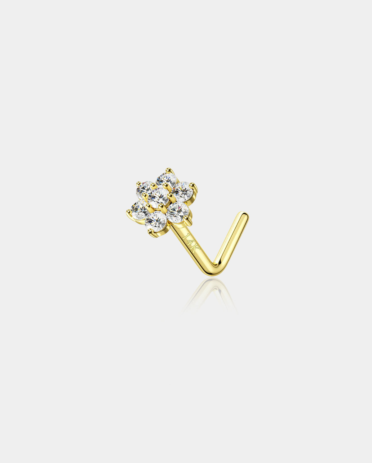 14K Gold Flower L-Shape Nose Stud