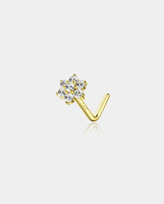 14K Gold Flower L-Shape Nose Stud