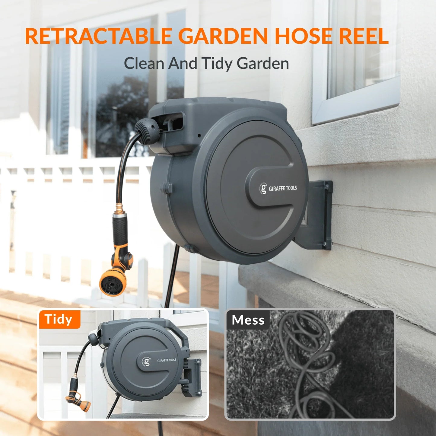 Retractable Garden Hose Reel 62ft-155ft
