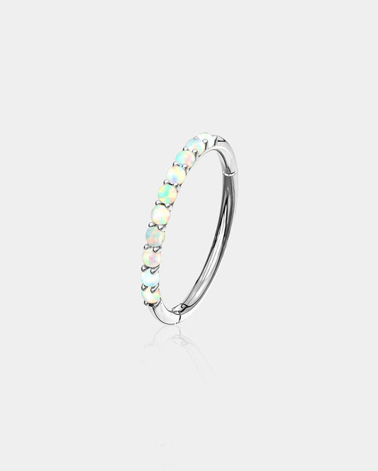 14K White Gold Opal Segment Helix Hoop
