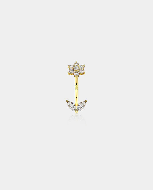 14K Gold CZ Flower Leave Rook Earring