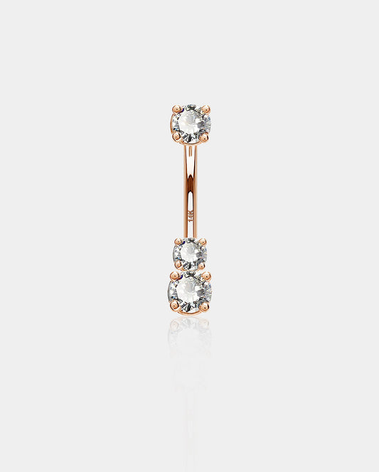 14K Rose Gold Three Round CZ Belly Ring