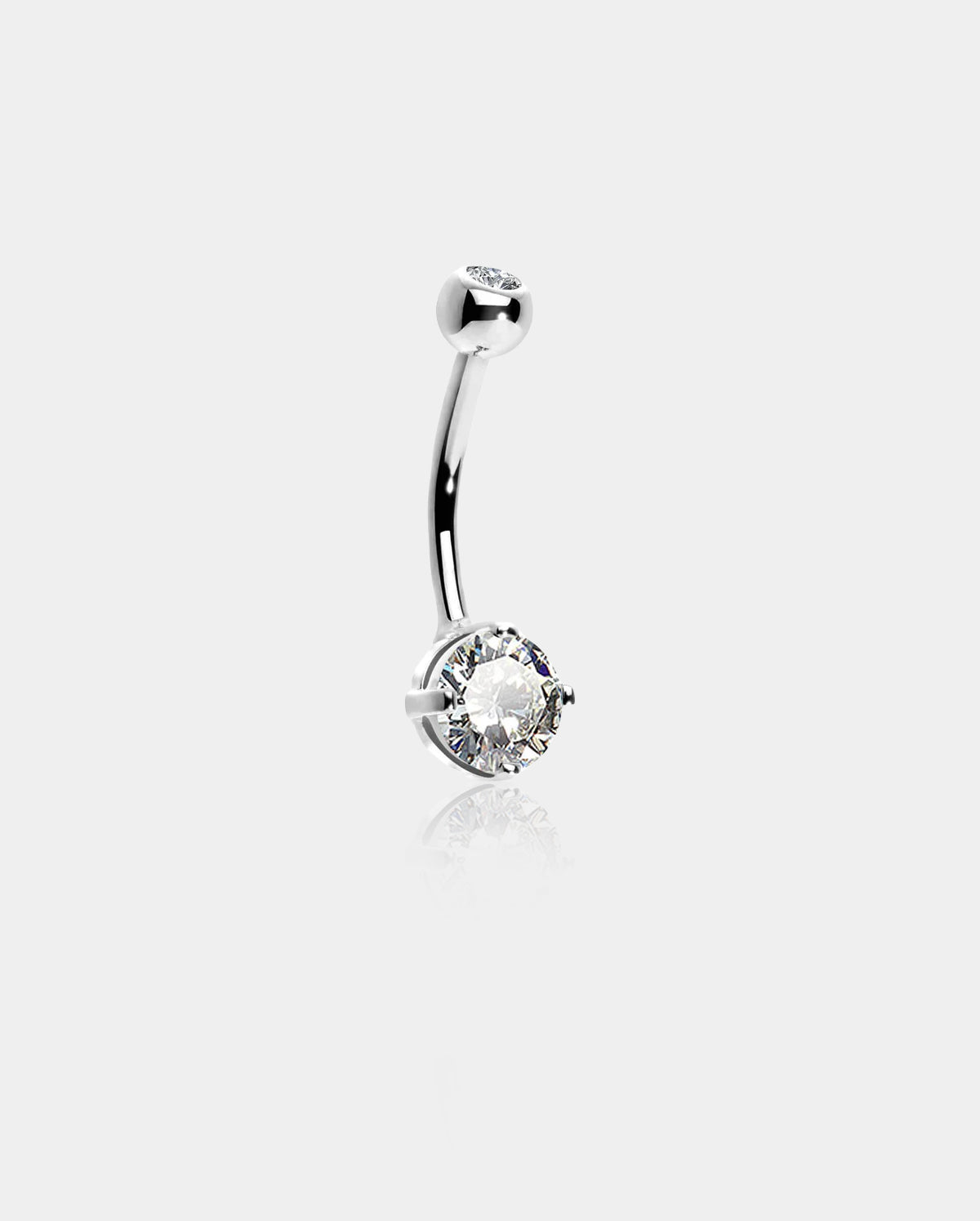 14K White Gold Round CZ Belly Ring