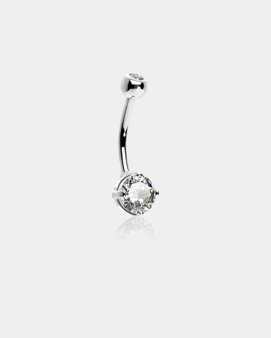 14K White Gold Round CZ Belly Ring