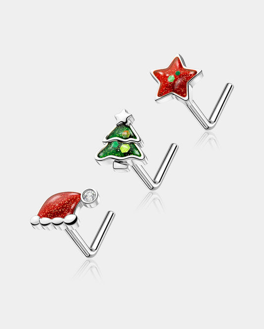 3PCS Christmas Star/Tree/Hat Nose Studs Pack