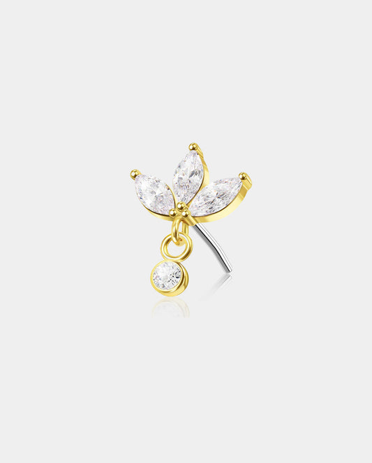 14K Gold Lotus Flower CZ Threadless Helix Stud