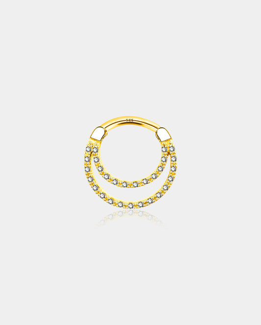 14K Gold CZ Double Hoop Segment Septum Ring